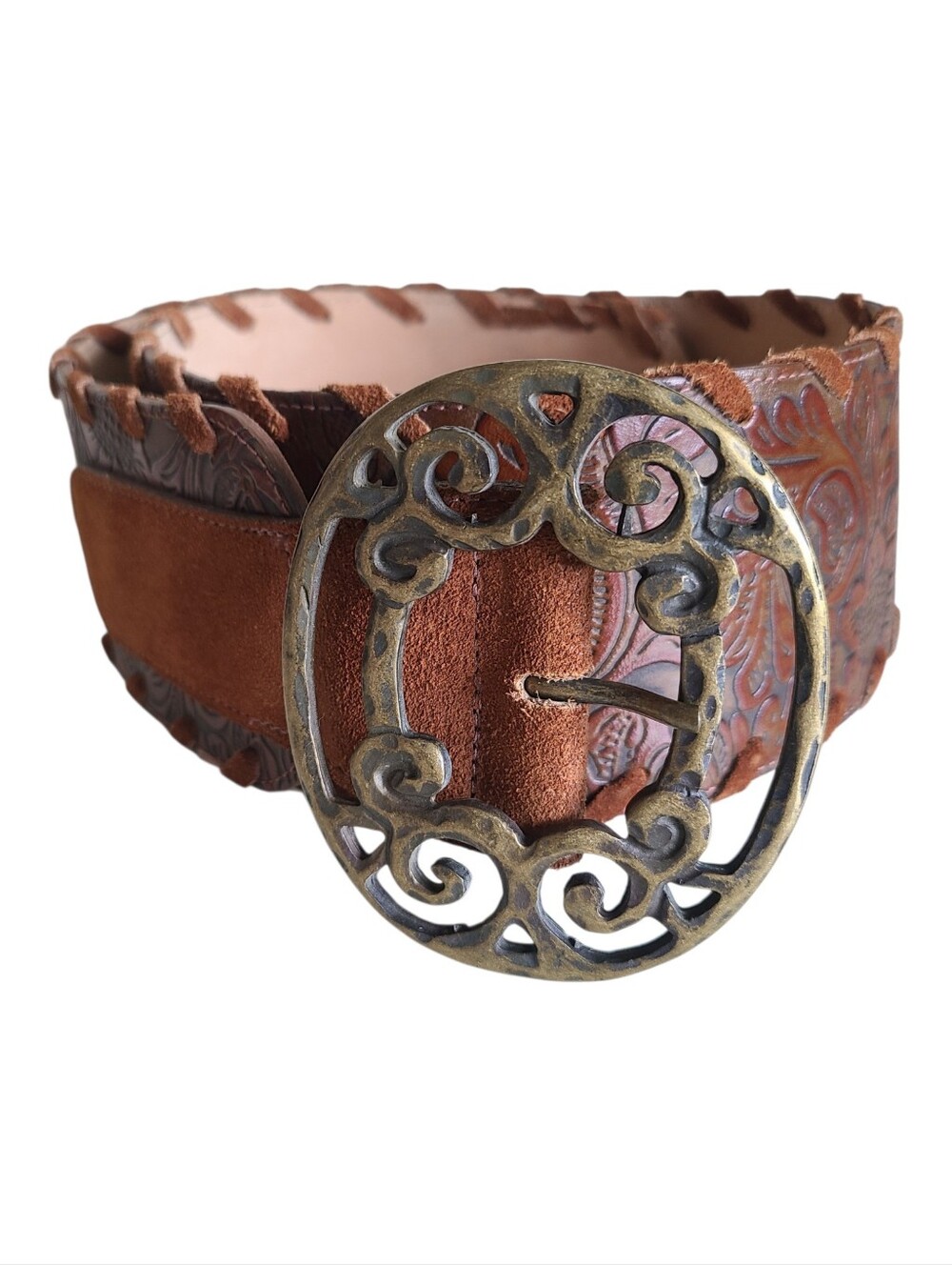 leatherock san diego handcrafted genuine leather wide boho statement belt sz 36